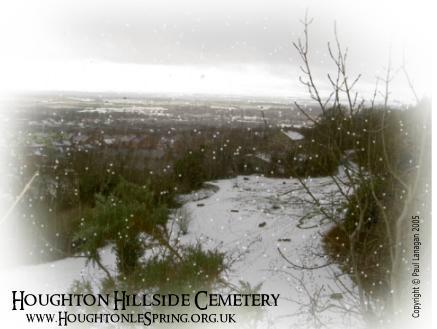 The snow covered Hillside Cemetery in February 2005