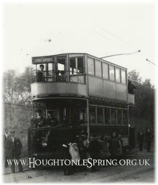 Thought to be one of the first trams to leave Houghton for Fencehouses, c1906