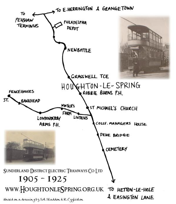Tramway track plan for Sunderland District Electric Tramways, Houghton-le-Spring area