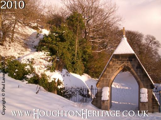 The snow-covered lych gate at Houghton Hillside Cemetery, January 6th 2010 - the coldest Winter in 30 years.