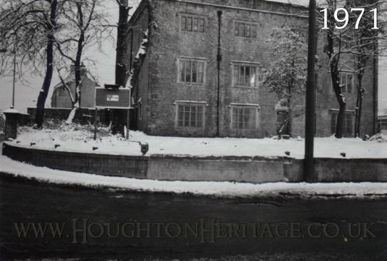 A picturesque view of Houghton Hall covered in snow, 1971