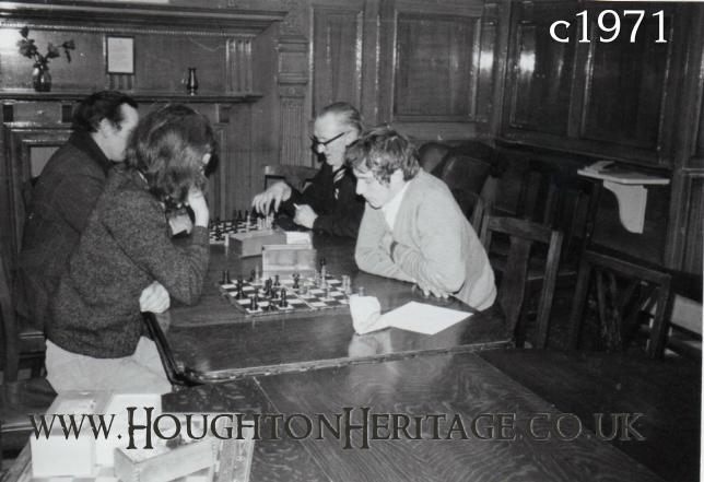 Gentlemen taking time out for a game of chess in the Boardroom at Houghton Hall, circa 1971