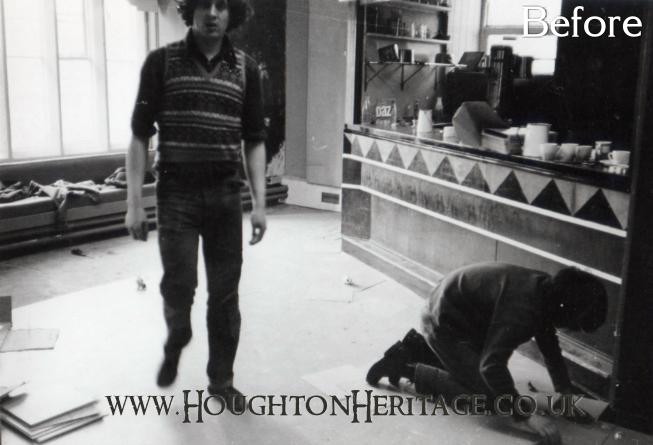 Laying a new floor in the YMCA at Houghton Hall, guessed to be around 1971.