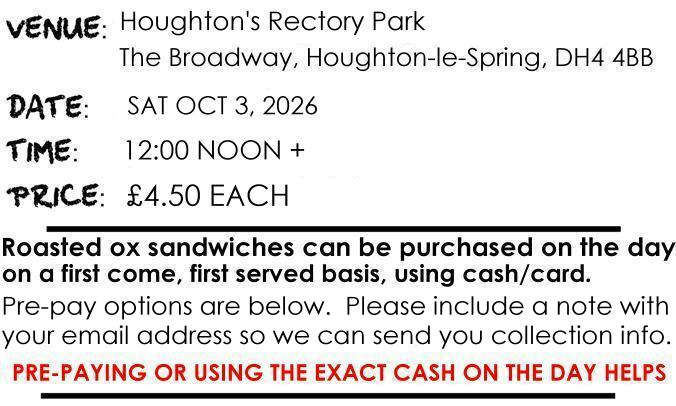Ox Roast Sandwiches at HOUGHTON FEAST 2026, Houghton-le-Spring, on Saturday October 3rd 2026