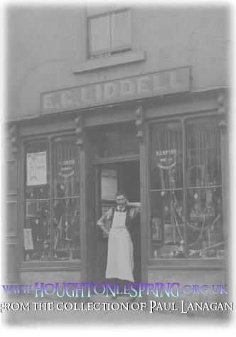 Mr Edgar George Liddell outside of his saddler shop, 25 Sunderland Street, circa 1910.