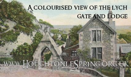 A coloured view of the Cemetery lych gate and Sexton's Lodge